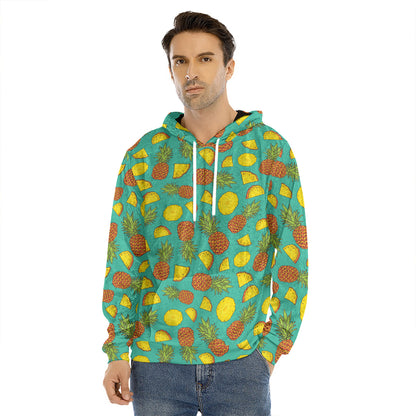 Tropical Pineapples Pattern Print Men's Velvet Pullover Hoodie