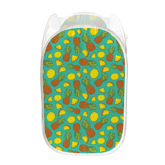 Tropical Pineapples Pattern Print Mesh Laundry Hamper