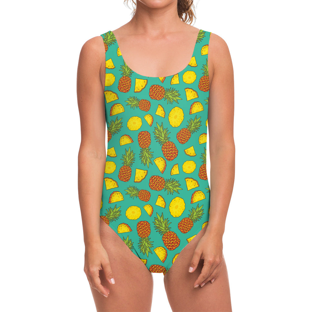 Tropical Pineapples Pattern Print One Piece Swimsuit
