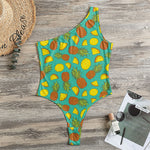Tropical Pineapples Pattern Print One Shoulder Bodysuit