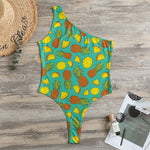 Tropical Pineapples Pattern Print One Shoulder Bodysuit