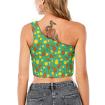 Tropical Pineapples Pattern Print One Shoulder Crop Top