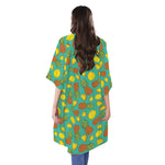 Tropical Pineapples Pattern Print Open Front Beach Cover Up
