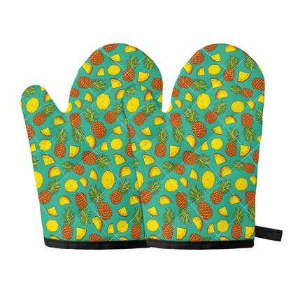 Tropical Pineapples Pattern Print Oven Mitts