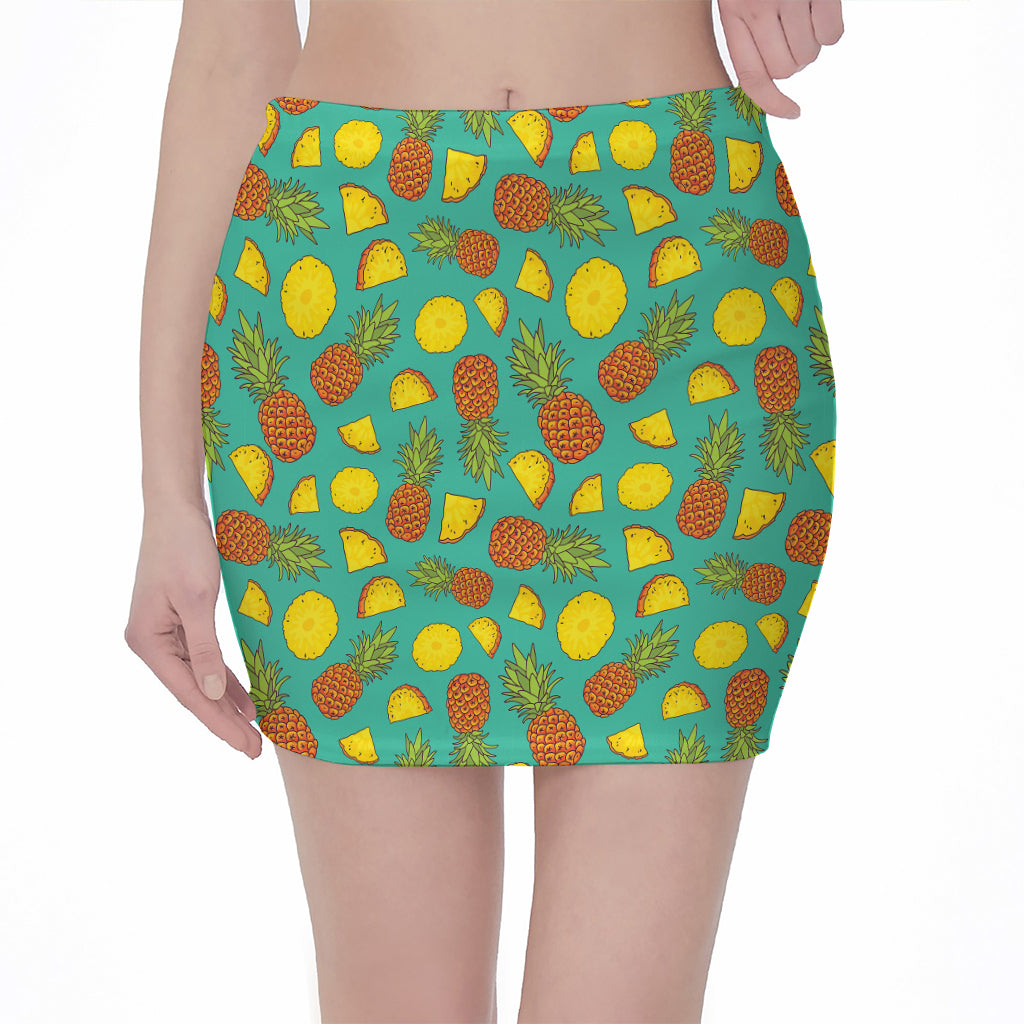Tropical Pineapples Pattern Print Pencil Mini Skirt