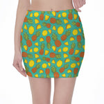 Tropical Pineapples Pattern Print Pencil Mini Skirt
