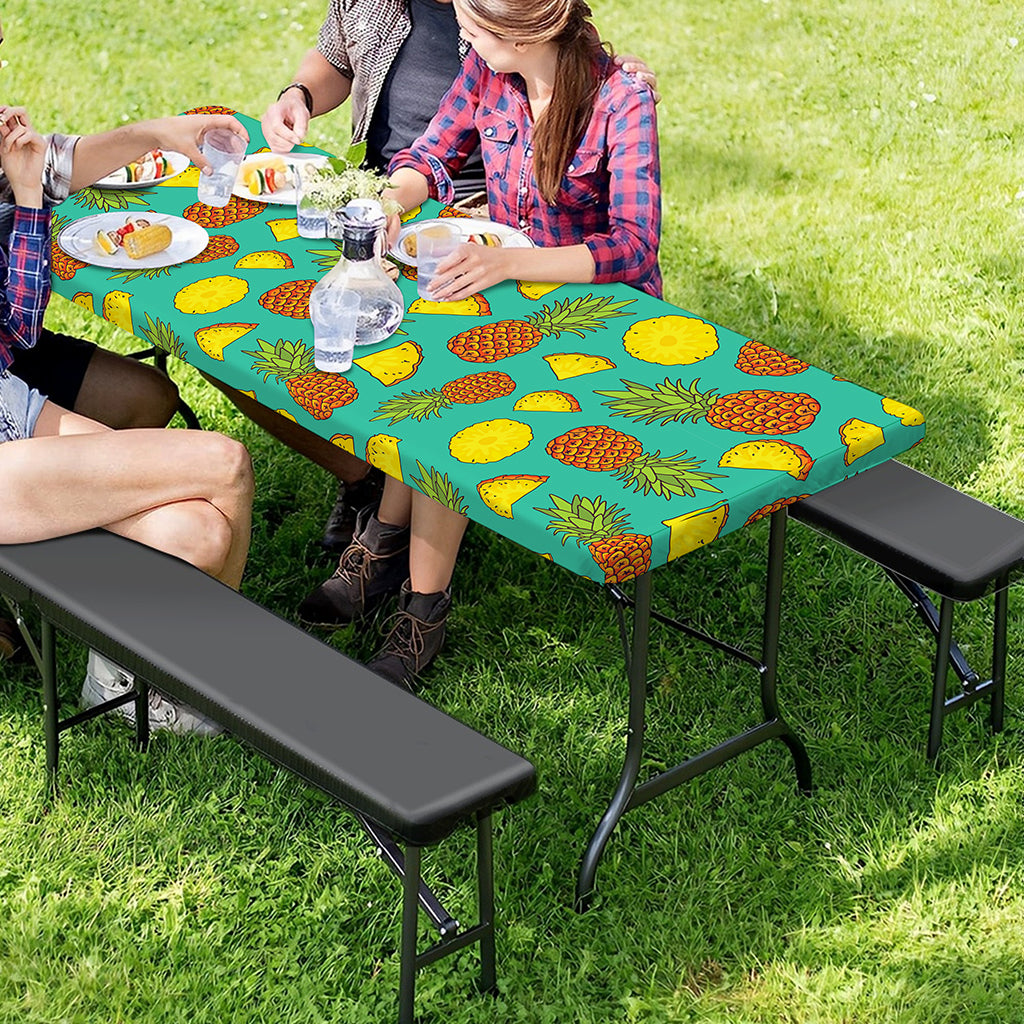 Tropical Pineapples Pattern Print Picnic Table Cover