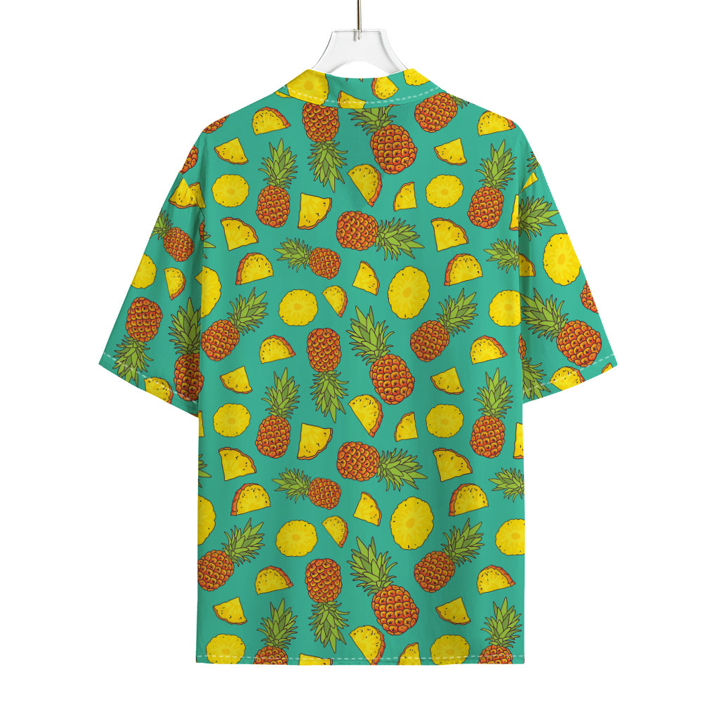 Tropical Pineapples Pattern Print Rayon Hawaiian Shirt