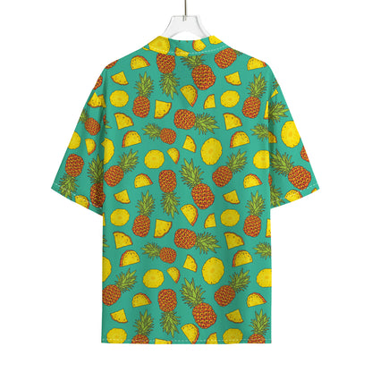 Tropical Pineapples Pattern Print Rayon Hawaiian Shirt