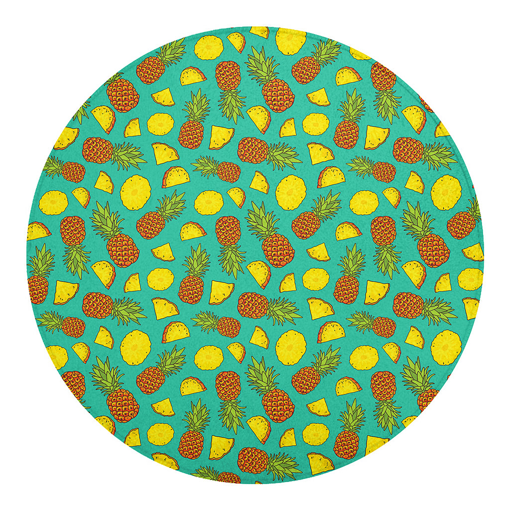 Tropical Pineapples Pattern Print Round Blanket