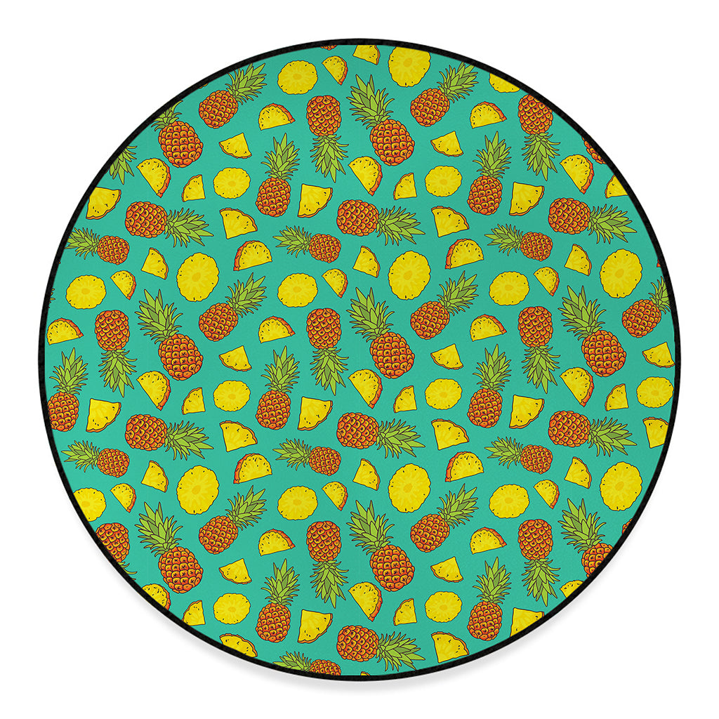 Tropical Pineapples Pattern Print Round Floor Mat