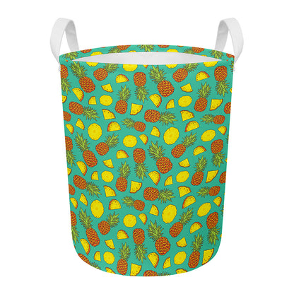 Tropical Pineapples Pattern Print Round Laundry Basket