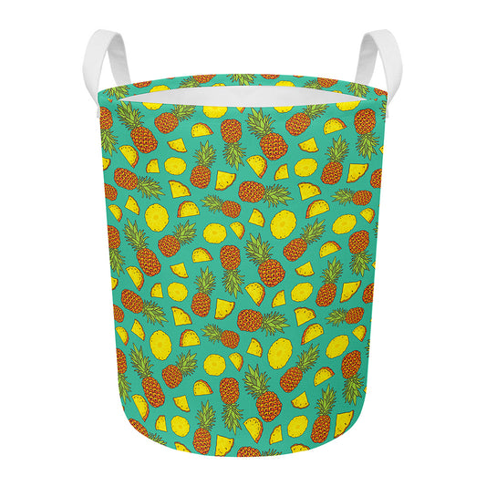 Tropical Pineapples Pattern Print Round Laundry Basket