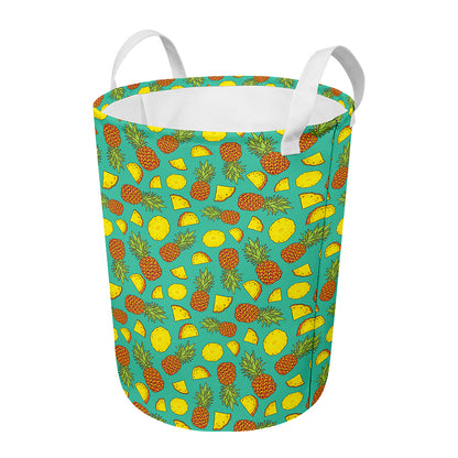 Tropical Pineapples Pattern Print Round Laundry Basket