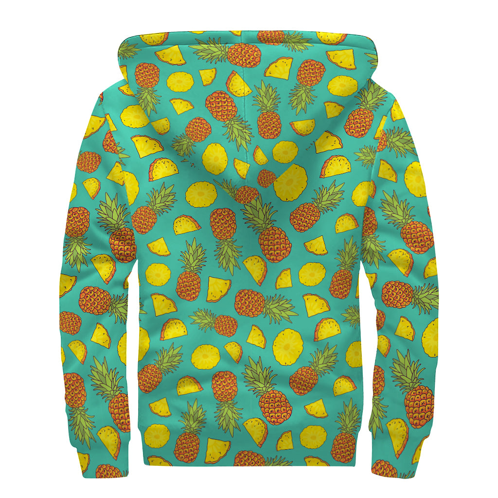 Tropical Pineapples Pattern Print Sherpa Lined Zip Up Hoodie