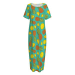 Tropical Pineapples Pattern Print Short Sleeve Long Nightdress