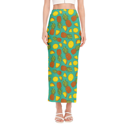 Tropical Pineapples Pattern Print Side Slit Maxi Skirt