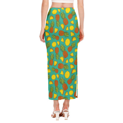 Tropical Pineapples Pattern Print Side Slit Maxi Skirt