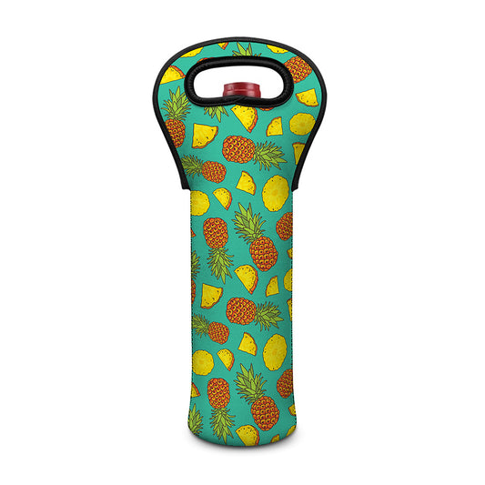 Tropical Pineapples Pattern Print Single Neoprene Wine Tote