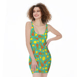 Tropical Pineapples Pattern Print Sleeveless Bodycon Dress