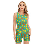 Tropical Pineapples Pattern Print Sleeveless One Piece Swimsuit