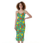 Tropical Pineapples Pattern Print Slim Fit Midi Cami Dress