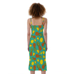 Tropical Pineapples Pattern Print Slim Fit Midi Cami Dress