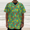 Tropical Pineapples Pattern Print Textured Short Sleeve Shirt