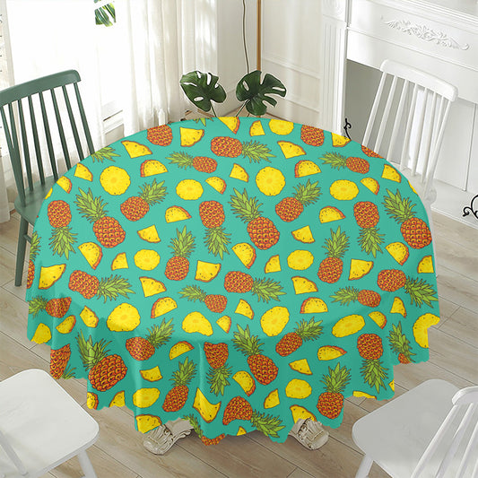 Tropical Pineapples Pattern Print Waterproof Round Tablecloth