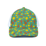 Tropical Pineapples Pattern Print White Mesh Trucker Cap