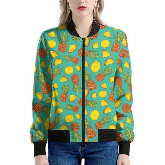 Tropical Pineapples Pattern Print Women's Bomber Jacket