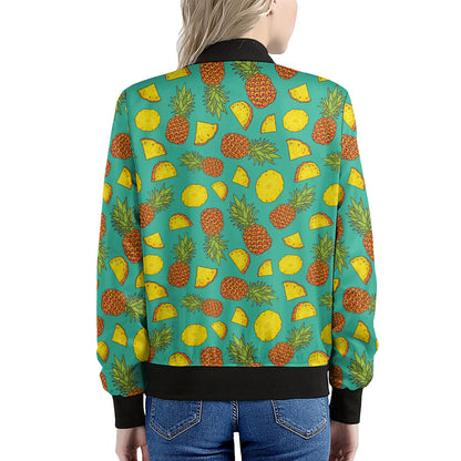 Tropical Pineapples Pattern Print Women's Bomber Jacket