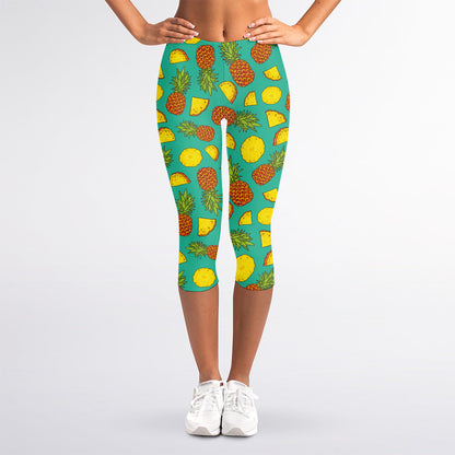 Tropical Pineapples Pattern Print Women's Capri Leggings