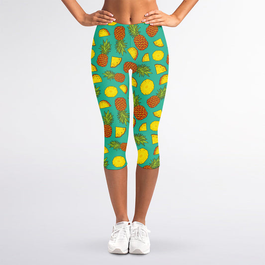 Tropical Pineapples Pattern Print Women's Capri Leggings