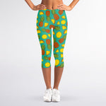 Tropical Pineapples Pattern Print Women's Capri Leggings