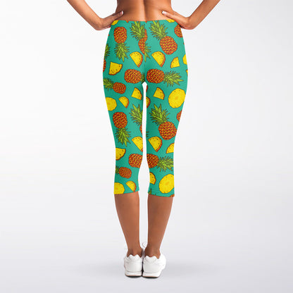 Tropical Pineapples Pattern Print Women's Capri Leggings