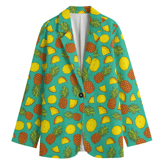 Tropical Pineapples Pattern Print Women's Cotton Blazer