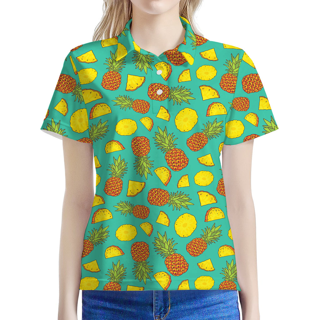 Tropical Pineapples Pattern Print Women's Polo Shirt