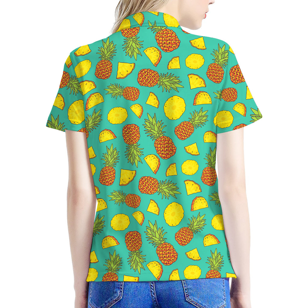 Tropical Pineapples Pattern Print Women's Polo Shirt