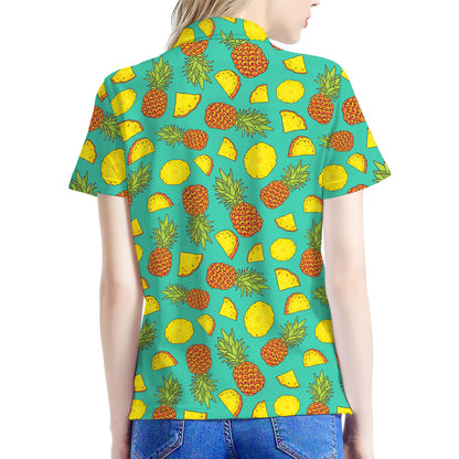 Tropical Pineapples Pattern Print Women's Polo Shirt