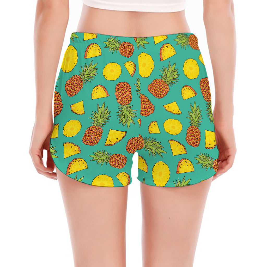 Tropical Pineapples Pattern Print Women's Split Running Shorts