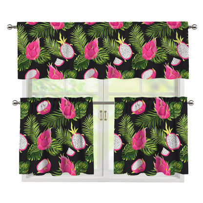 Tropical Pitaya Pattern Print 3 Piece Kitchen Curtains