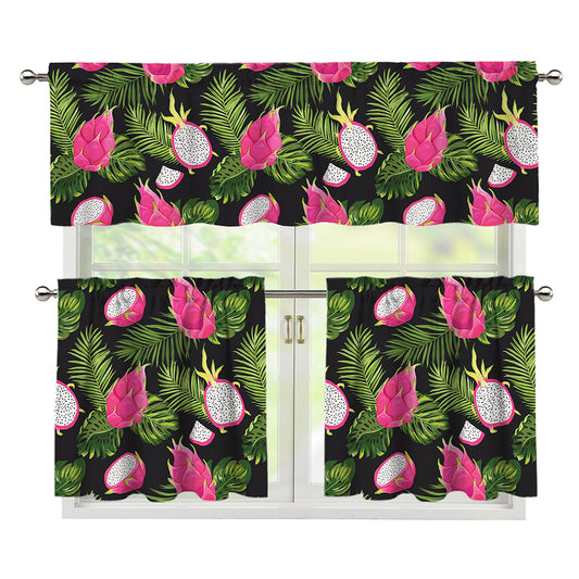 Tropical Pitaya Pattern Print 3 Piece Kitchen Curtains
