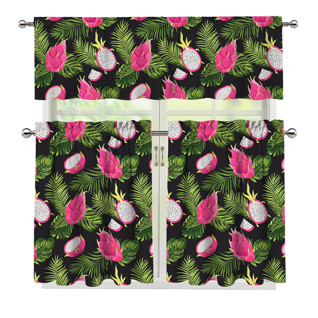 Tropical Pitaya Pattern Print 3 Piece Kitchen Curtains