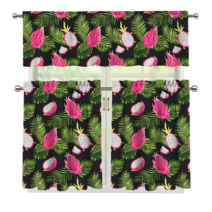 Tropical Pitaya Pattern Print 3 Piece Kitchen Curtains
