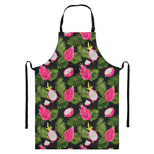 Tropical Pitaya Pattern Print Bib Apron With Pocket