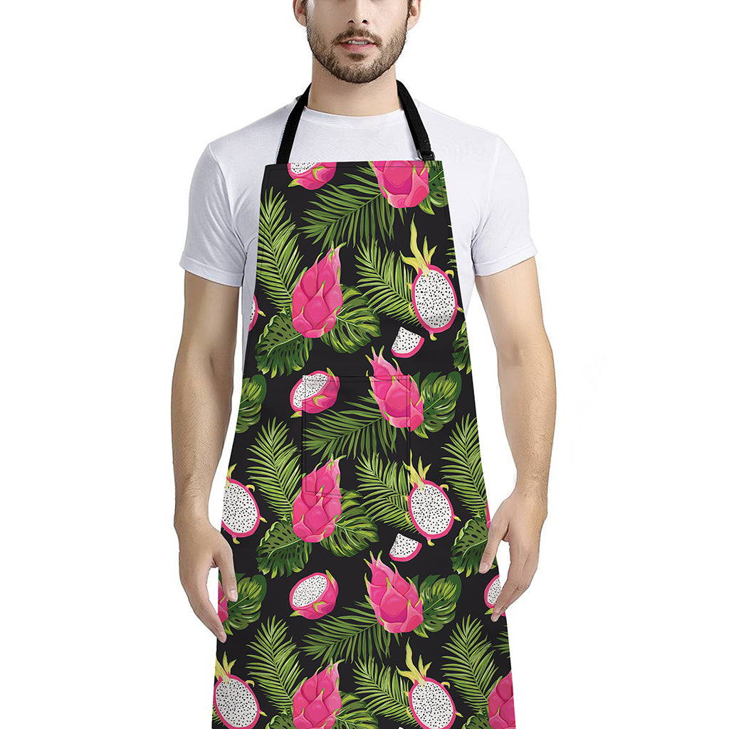 Tropical Pitaya Pattern Print Bib Apron With Pocket