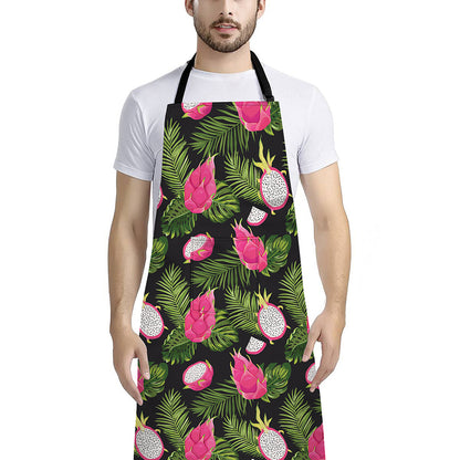 Tropical Pitaya Pattern Print Bib Apron With Pocket
