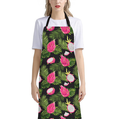 Tropical Pitaya Pattern Print Bib Apron With Pocket