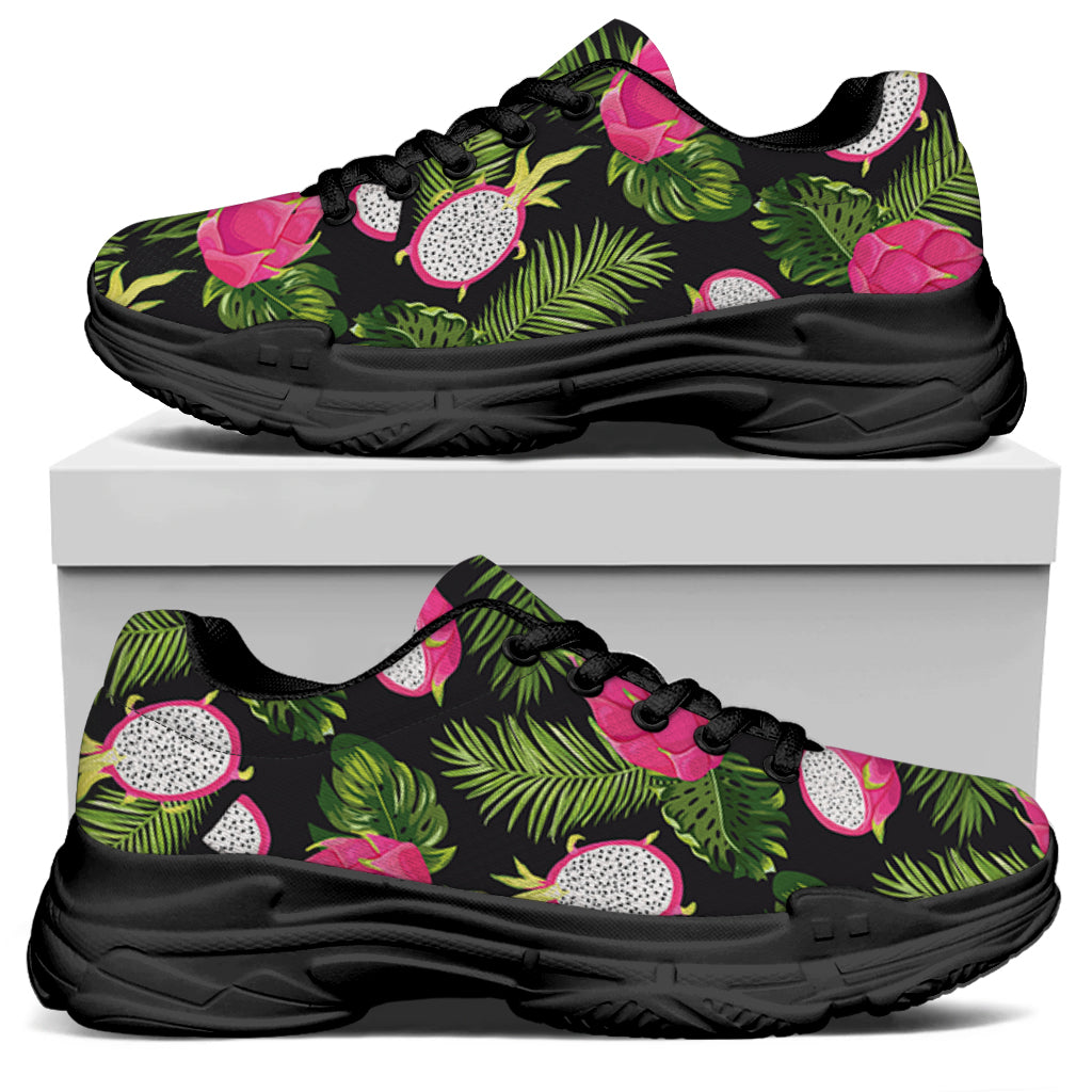 Tropical Pitaya Pattern Print Black Chunky Shoes